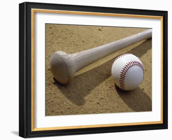 Close-up of a Baseball Bat and a Baseball-null-Framed Photographic Print