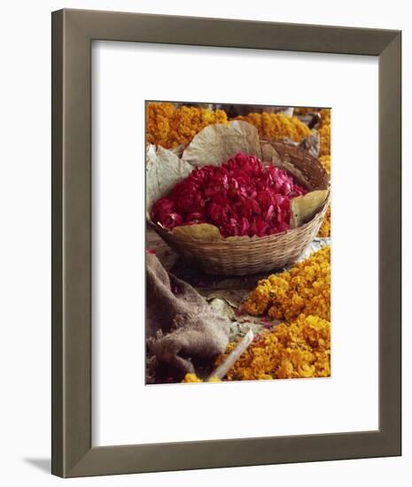 Close-Up of a Basket of Red Flowers, with Yellow Flowers, in the Market, Jaipur, Rajasthan, India-Michelle Garrett-Framed Photographic Print