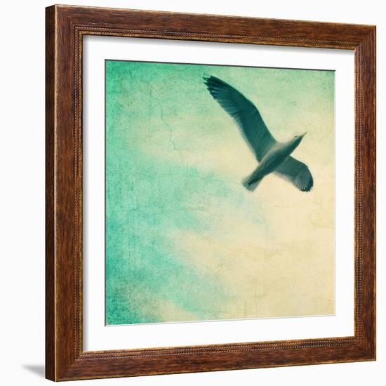 Close-Up of a Gull Flying in a Texturized Sky-Trigger Image-Framed Photographic Print
