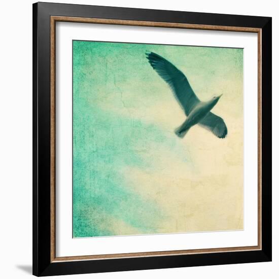 Close-Up of a Gull Flying in a Texturized Sky-Trigger Image-Framed Photographic Print