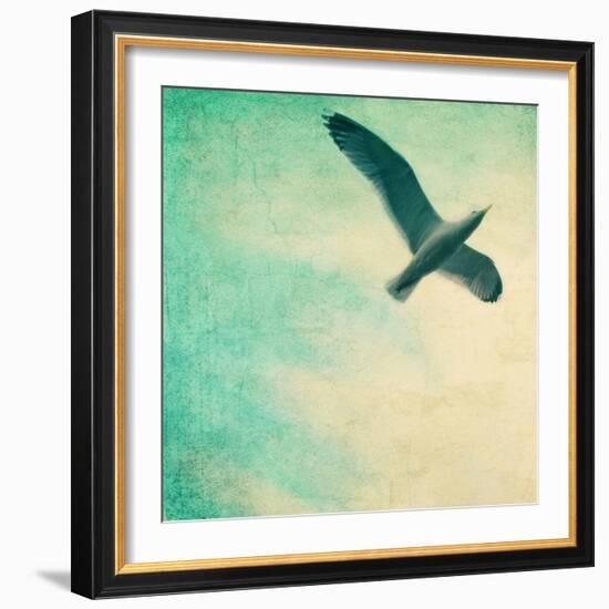 Close-Up of a Gull Flying in a Texturized Sky-Trigger Image-Framed Photographic Print