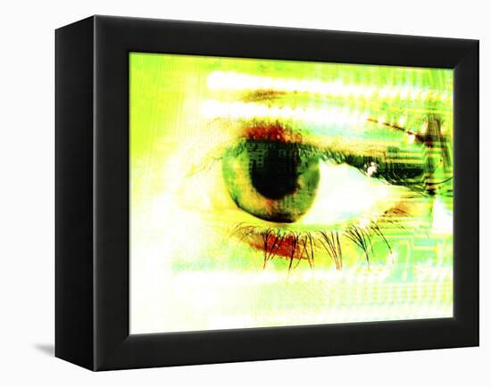 Close-up of a Human Eye Superimposed on a Faint Science Grid Design-null-Framed Premier Image Canvas