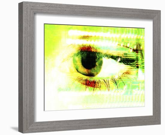 Close-up of a Human Eye Superimposed on a Faint Science Grid Design-null-Framed Photographic Print