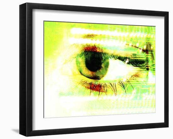 Close-up of a Human Eye Superimposed on a Faint Science Grid Design-null-Framed Photographic Print