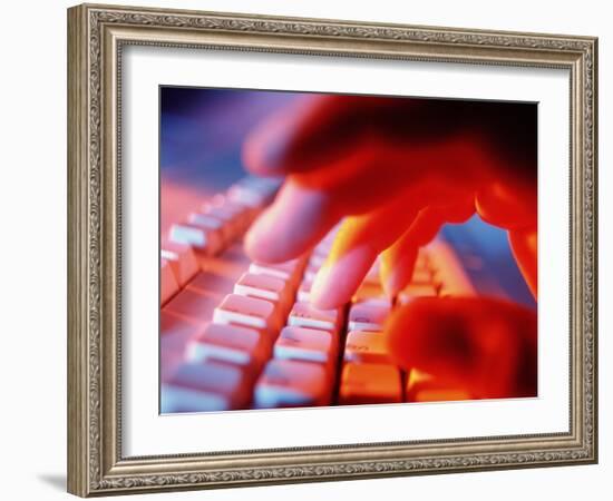 Close-up of a Person Typing on a Computer Keyboard-Tek Image-Framed Photographic Print