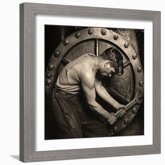 Close-Up of a Power House Mechanic Working on Steam Pump C.1920 (Photo)-Lewis Wickes Hine-Framed Giclee Print