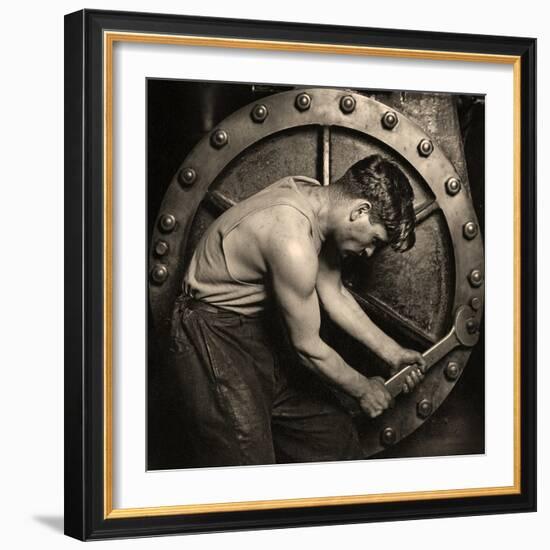 Close-Up of a Power House Mechanic Working on Steam Pump C.1920 (Photo)-Lewis Wickes Hine-Framed Giclee Print