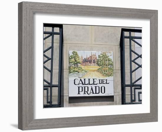 Close-Up of a Tile Street Sign, Calle Del Prado, Centro, Madrid, Spain-Richard Nebesky-Framed Photographic Print