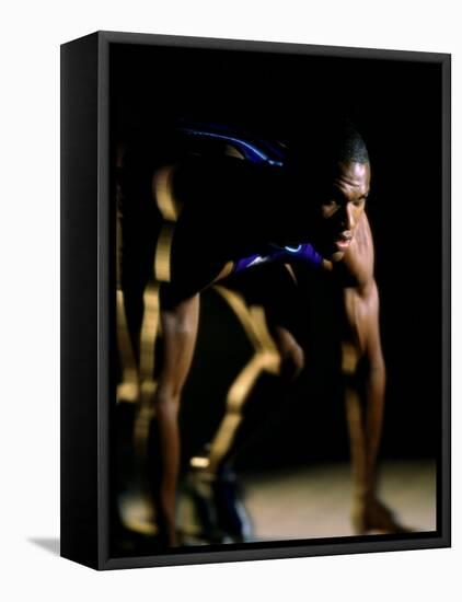 Close-up of a Track Runner in the Starting Position-null-Framed Premier Image Canvas