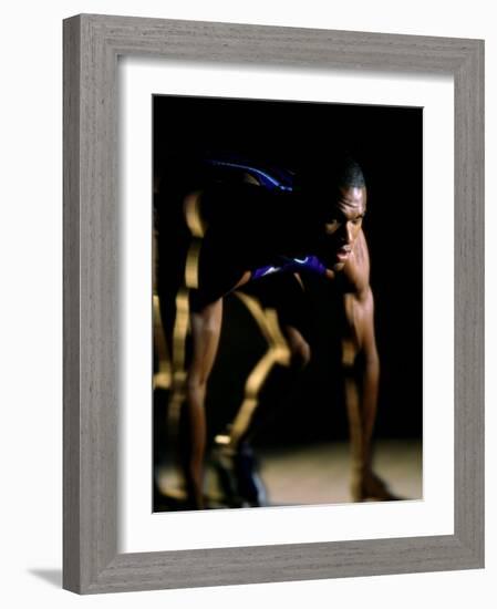 Close-up of a Track Runner in the Starting Position-null-Framed Photographic Print