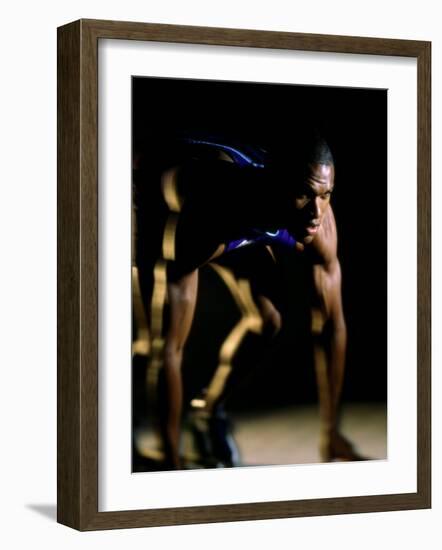 Close-up of a Track Runner in the Starting Position-null-Framed Photographic Print