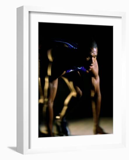 Close-up of a Track Runner in the Starting Position-null-Framed Photographic Print