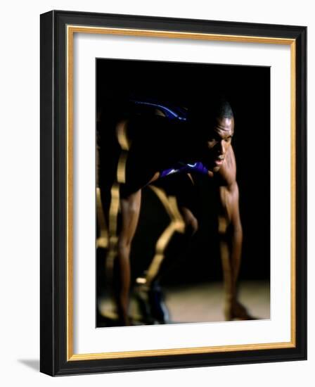 Close-up of a Track Runner in the Starting Position-null-Framed Photographic Print