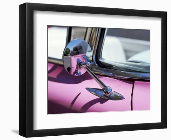 Close-Up of a Wing Mirror and Reflection on a Pink Cadillac Car-Mark Chivers-Framed Photographic Print