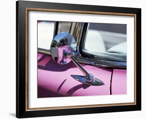 Close-Up of a Wing Mirror and Reflection on a Pink Cadillac Car-Mark Chivers-Framed Photographic Print