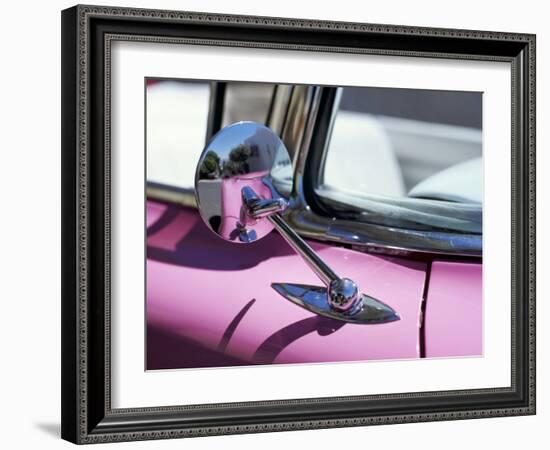 Close-Up of a Wing Mirror and Reflection on a Pink Cadillac Car-Mark Chivers-Framed Photographic Print