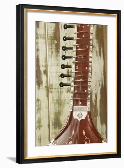 Close-Up of a Wood Indian Sitar String Instrument of Music in India-Bill Bachmann-Framed Photographic Print