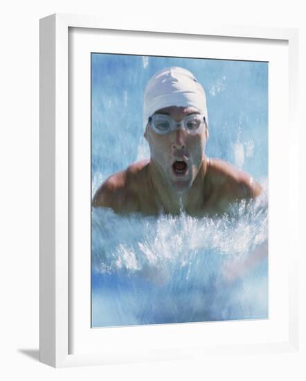 Close-up of a Young Man Swimming the Breaststroke-null-Framed Photographic Print