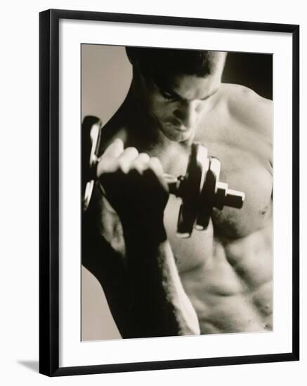 Close-up of a Young Man Working Out with a Dumbbell-null-Framed Photographic Print