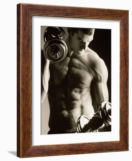 Close-up of a Young Man Working Out with Dumbbells-null-Framed Photographic Print