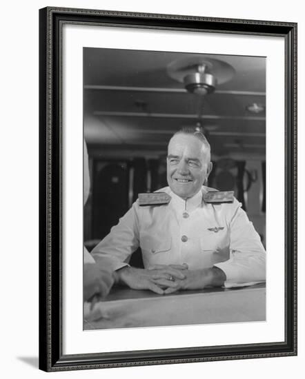 Close-Up of Admiral William F. Halsey Aboard Aircraft Carrier "Enterprise"-Peter Stackpole-Framed Premium Photographic Print