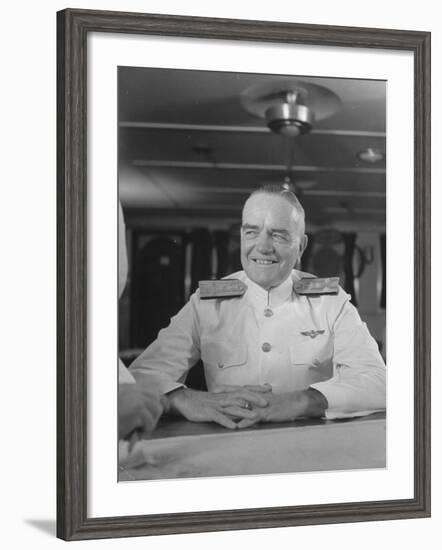 Close-Up of Admiral William F. Halsey Aboard Aircraft Carrier "Enterprise"-Peter Stackpole-Framed Premium Photographic Print