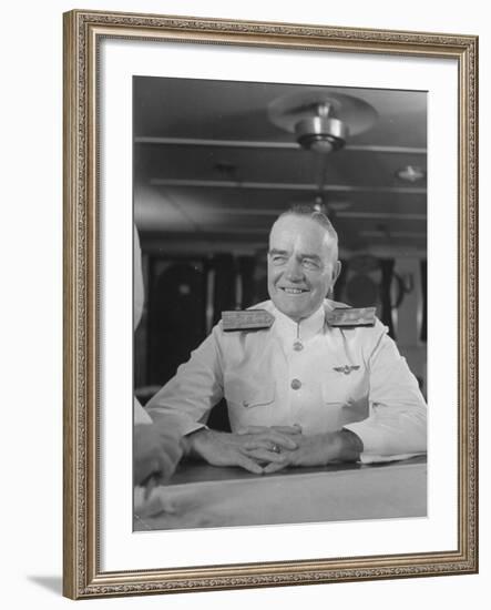 Close-Up of Admiral William F. Halsey Aboard Aircraft Carrier "Enterprise"-Peter Stackpole-Framed Premium Photographic Print