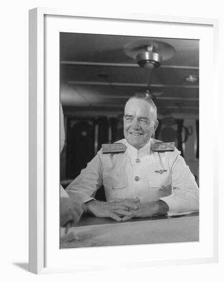 Close-Up of Admiral William F. Halsey Aboard Aircraft Carrier "Enterprise"-Peter Stackpole-Framed Premium Photographic Print