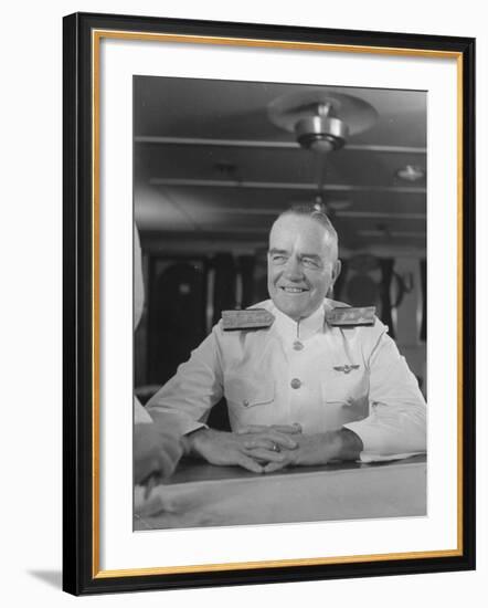 Close-Up of Admiral William F. Halsey Aboard Aircraft Carrier "Enterprise"-Peter Stackpole-Framed Premium Photographic Print