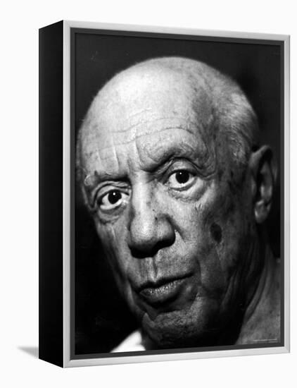 Close Up of Artist Pablo Picasso in Drawing Room of His Home, Notre Dame de Vie-Gjon Mili-Framed Premier Image Canvas