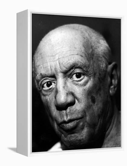 Close Up of Artist Pablo Picasso in Drawing Room of His Home, Notre Dame de Vie-Gjon Mili-Framed Premier Image Canvas