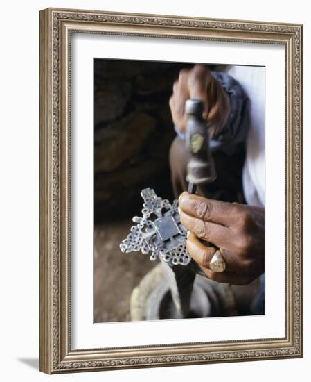 Close-Up of Blacksmith's Hands Working on Metal Cross, Axoum (Axum) (Aksum), Tigre Region, Ethiopia-Bruno Barbier-Framed Photographic Print