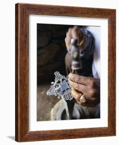 Close-Up of Blacksmith's Hands Working on Metal Cross, Axoum (Axum) (Aksum), Tigre Region, Ethiopia-Bruno Barbier-Framed Photographic Print