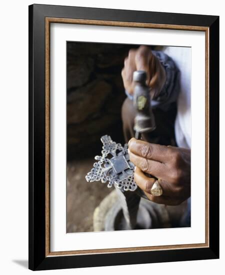 Close-Up of Blacksmith's Hands Working on Metal Cross, Axoum (Axum) (Aksum), Tigre Region, Ethiopia-Bruno Barbier-Framed Photographic Print