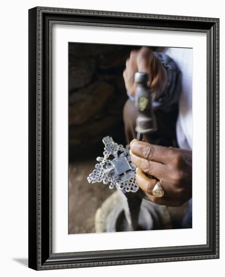 Close-Up of Blacksmith's Hands Working on Metal Cross, Axoum (Axum) (Aksum), Tigre Region, Ethiopia-Bruno Barbier-Framed Photographic Print