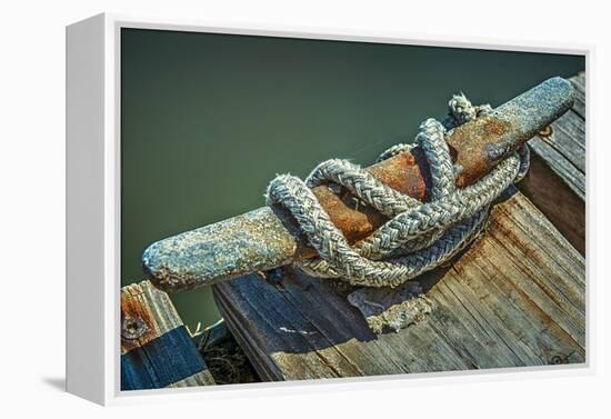 Close Up of Boat Cleat and Rope-Rona Schwarz-Framed Premier Image Canvas