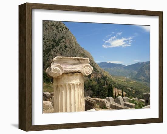Close-Up of Capital on a Column with Hills in the Background, at Delphi, Greece-Ken Gillham-Framed Photographic Print