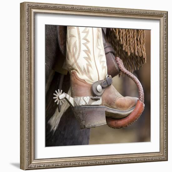 Close-Up of Cowboy Boot and Spurs at Sombrero Ranch, Craig, Colorado, USA-Carol Walker-Framed Photographic Print