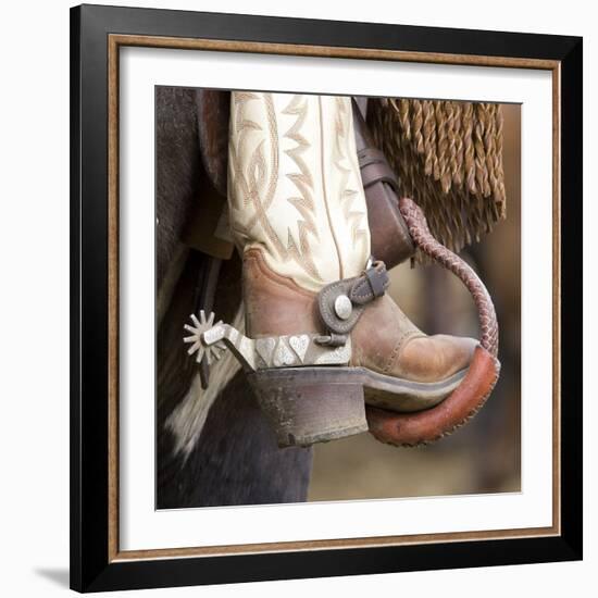 Close-Up of Cowboy Boot and Spurs at Sombrero Ranch, Craig, Colorado, USA-Carol Walker-Framed Photographic Print