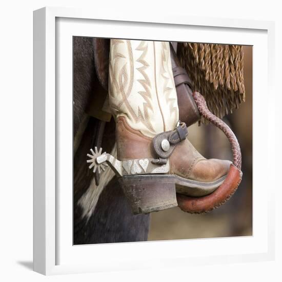 Close-Up of Cowboy Boot and Spurs at Sombrero Ranch, Craig, Colorado, USA-Carol Walker-Framed Photographic Print
