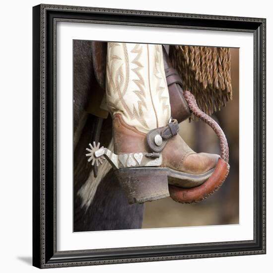 Close-Up of Cowboy Boot and Spurs at Sombrero Ranch, Craig, Colorado, USA-Carol Walker-Framed Photographic Print