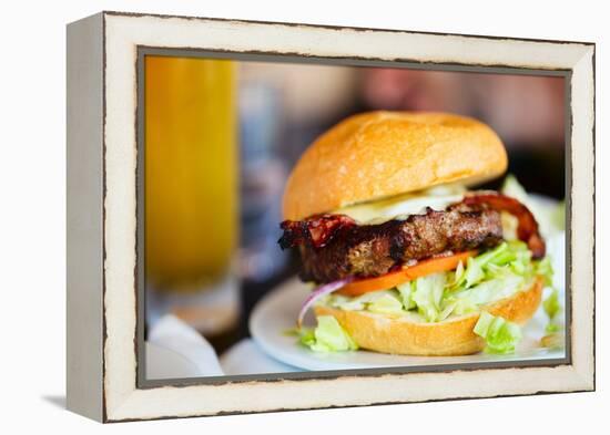 Close up of Delicious Fresh Burger with Cheese and Bacon-BlueOrange Studio-Framed Premier Image Canvas