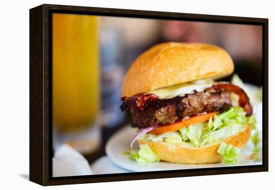 Close up of Delicious Fresh Burger with Cheese and Bacon-BlueOrange Studio-Framed Premier Image Canvas