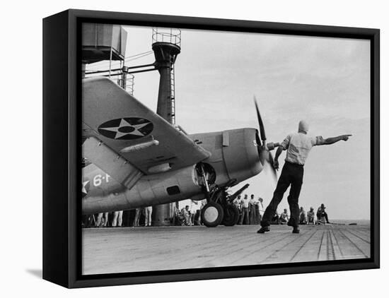 Close Up of Fighter Plane Before Takeoff from Flight Deck of Aircraft Carrier "Enterprise"-Peter Stackpole-Framed Premier Image Canvas