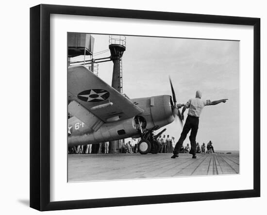 Close Up of Fighter Plane Before Takeoff from Flight Deck of Aircraft Carrier "Enterprise"-Peter Stackpole-Framed Photographic Print