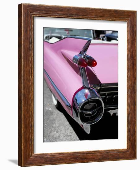 Close-Up of Fin and Lights on a Pink Cadillac Car-Mark Chivers-Framed Photographic Print