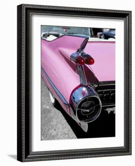 Close-Up of Fin and Lights on a Pink Cadillac Car-Mark Chivers-Framed Photographic Print