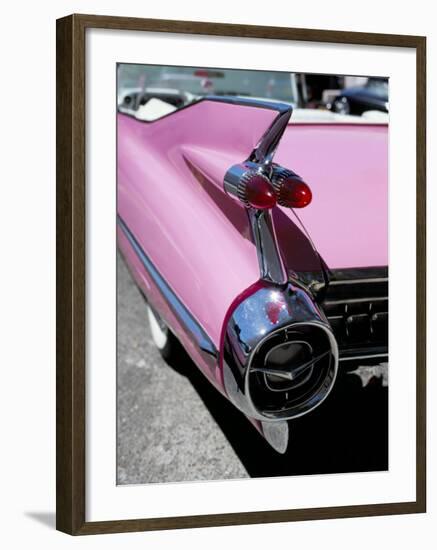 Close-Up of Fin and Lights on a Pink Cadillac Car-Mark Chivers-Framed Photographic Print