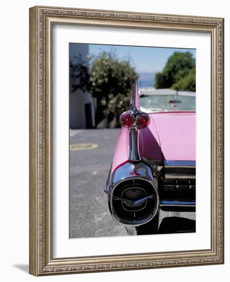 Close-Up of Fin and Lights on a Pink Cadillac Car-Mark Chivers-Framed Photographic Print