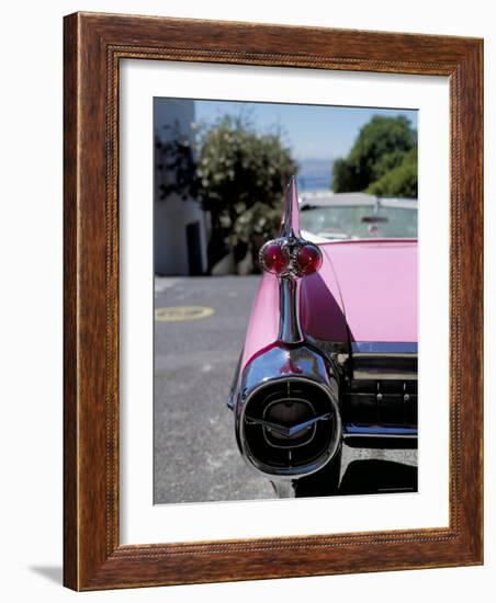 Close-Up of Fin and Lights on a Pink Cadillac Car-Mark Chivers-Framed Photographic Print